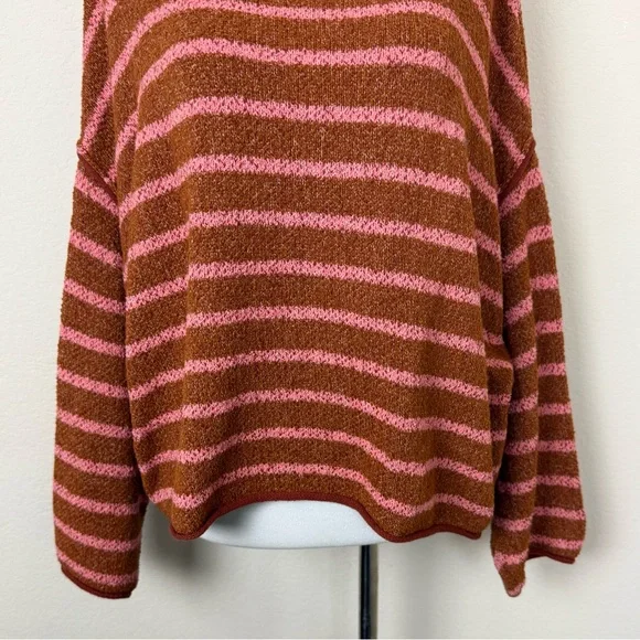 Free People Women's Sweater Bardot Terry Cotton
Blend Striped Orange Pink Small - Picture 7 of 15
